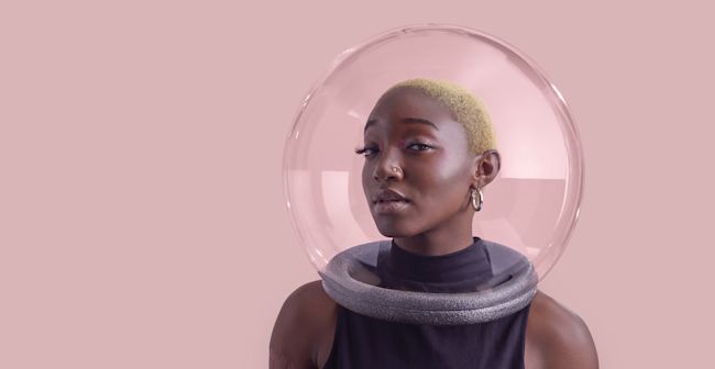 Person with a transparent helmet.
