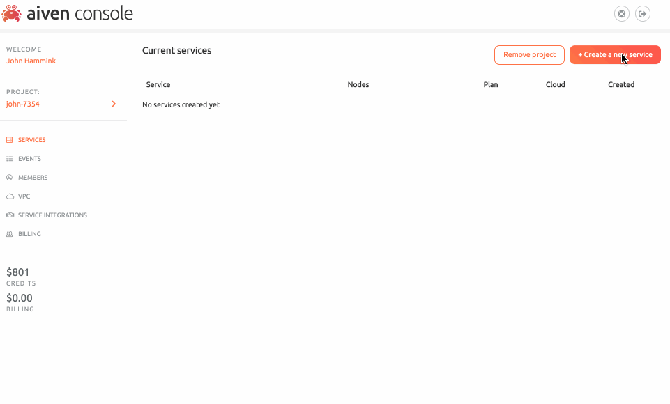 creating an aiven for redis service in the aiven console