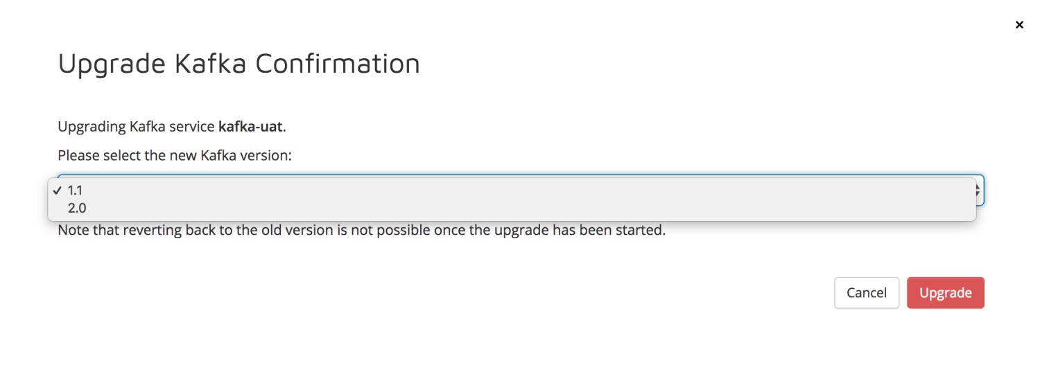 kafka version selection dialog