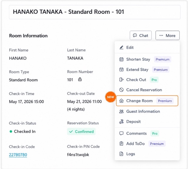 【Reservation Management】Room changes after check-in are now supported! 【Reservation Management】Room changes after check-in are now supported!
