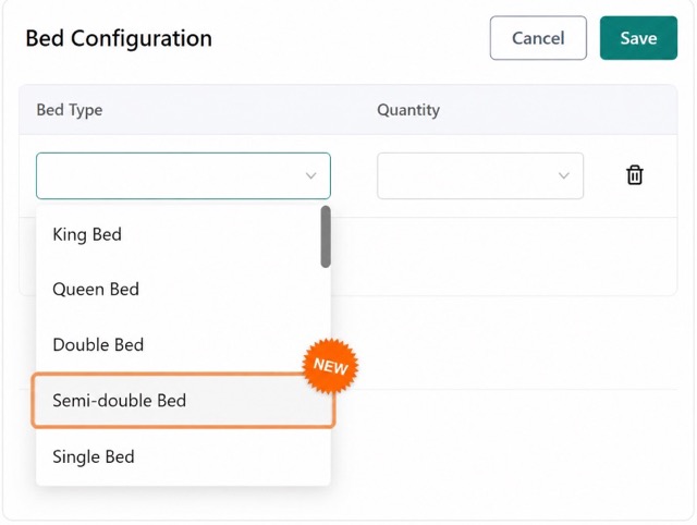 【Room Type Management】Added “Semi-double Bed” to bed configuration 【Room Type Management】Added “Semi-double Bed” to bed configuration