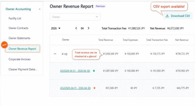 【Accounting】Added “Owner Revenue Report” 【Accounting】Added “Owner Revenue Report”