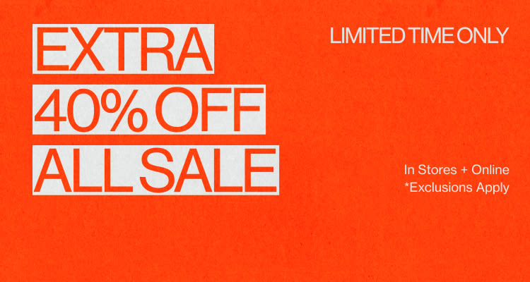 Extra 40% off all sale items promotional banner on bright orange background with limited time only text