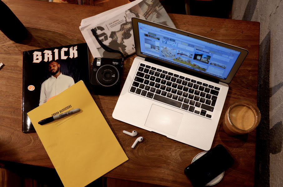 Desk set up in coffee shop