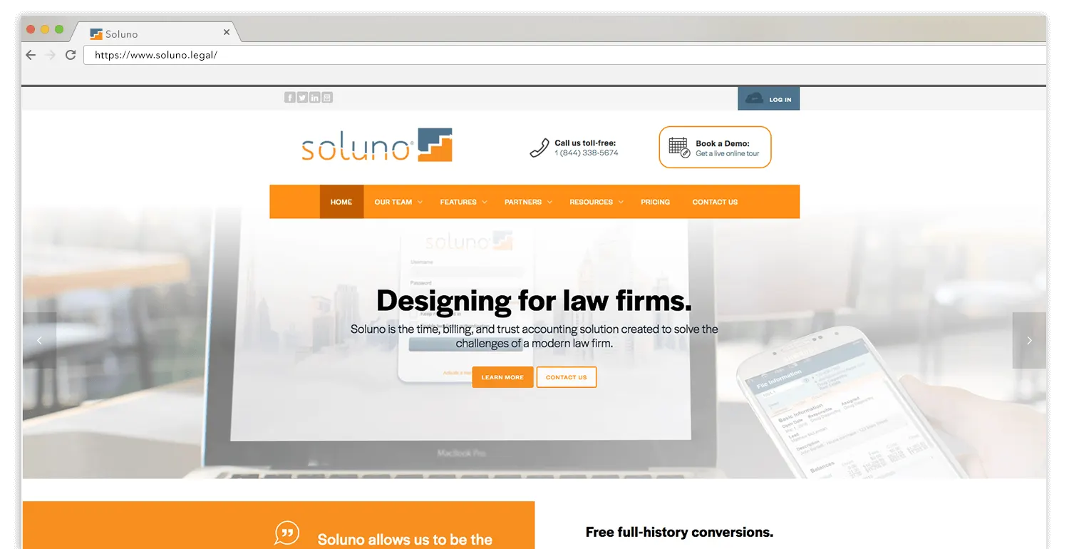 Soluno website homepage screenshot