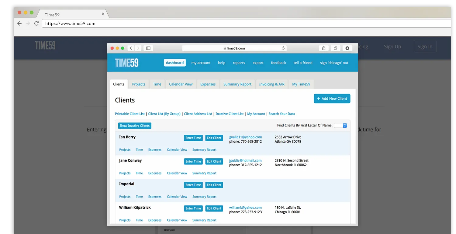 Time59's legal billing dashboard