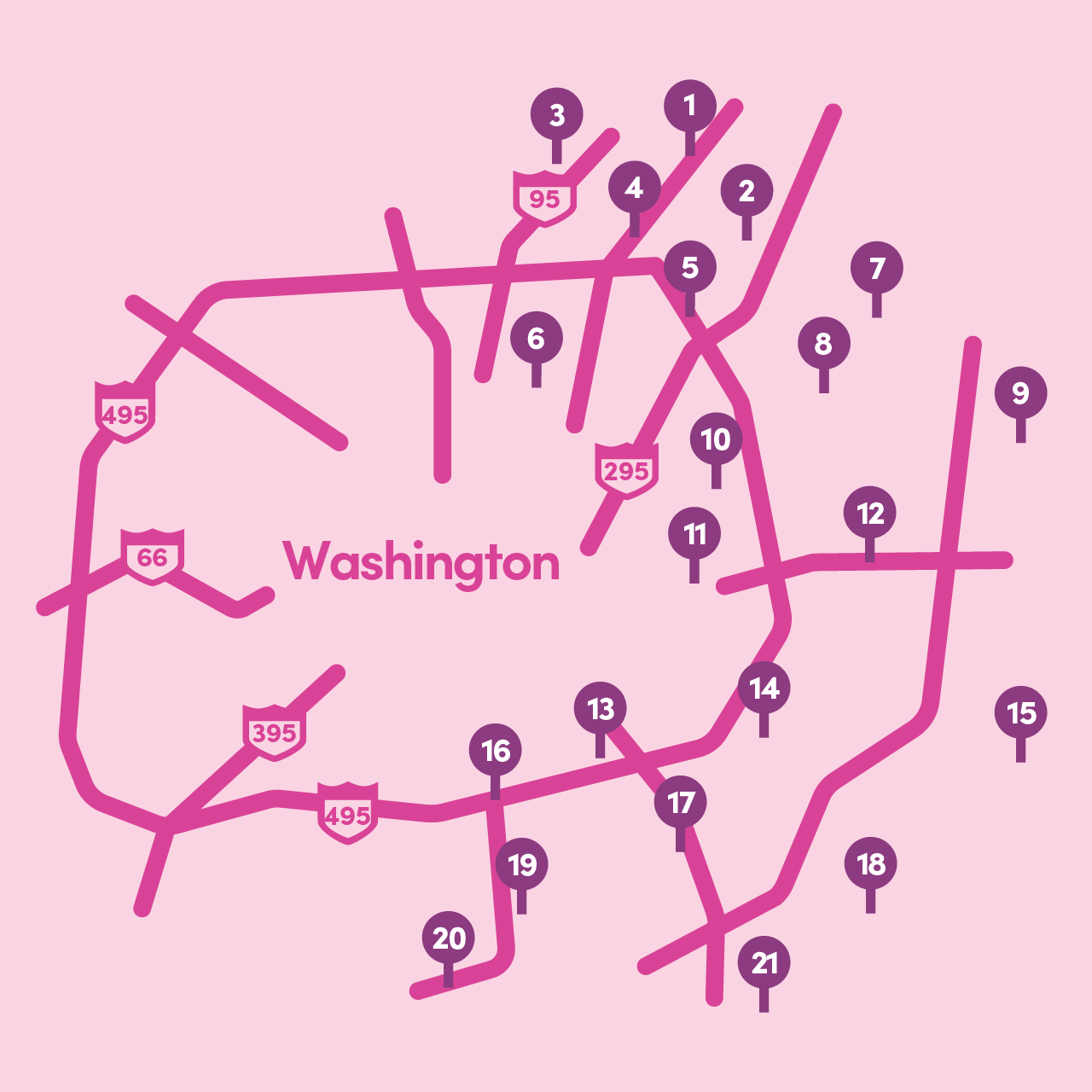 An illustrated map of participating store for the LyftUp Grocery Access program in Washington, DC.