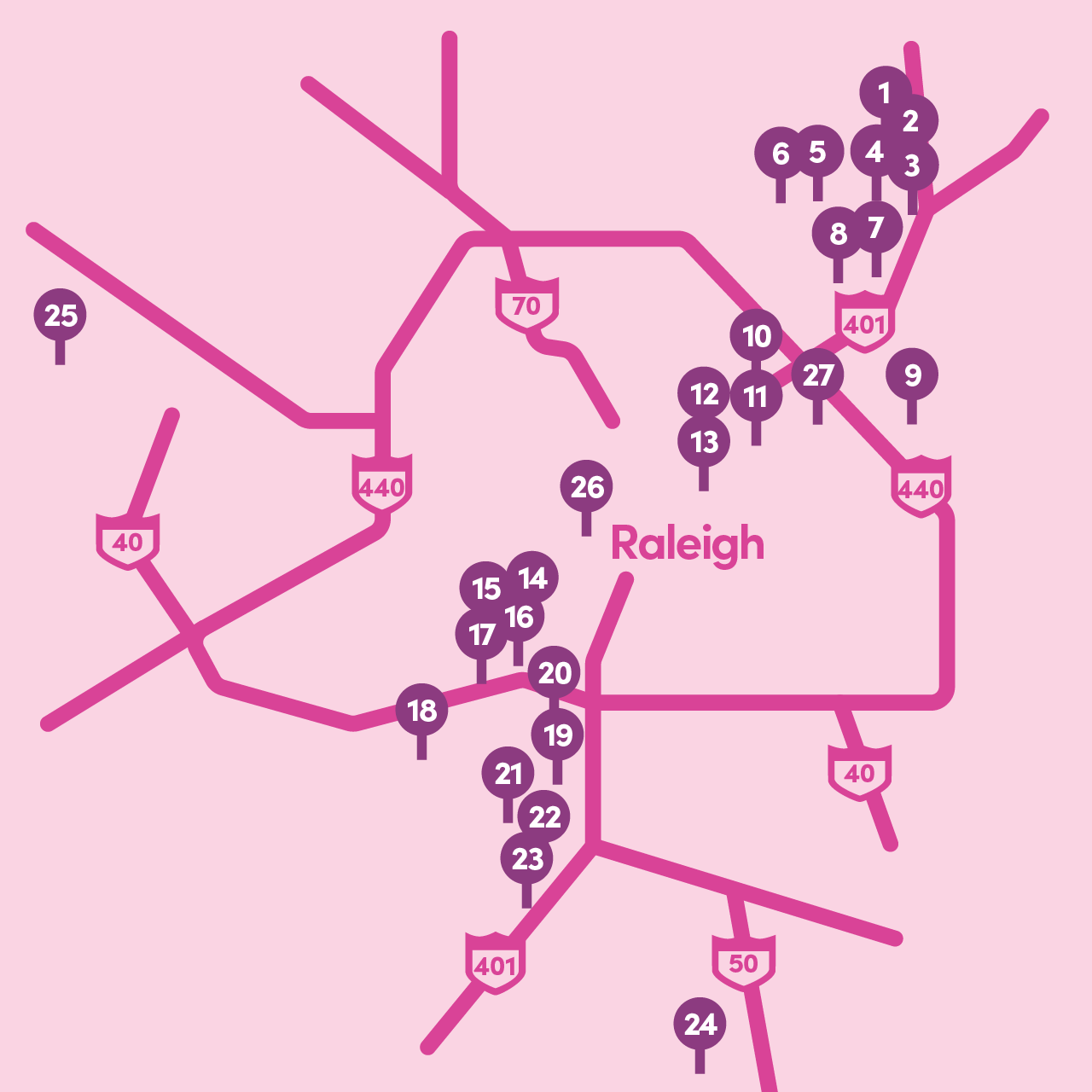Lyft Grocery Access: Map of participating Raleigh locations
