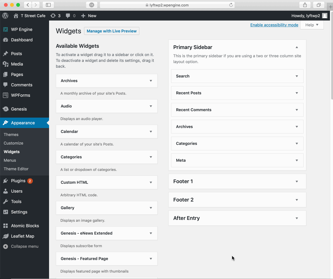 Lyft Web Button - Wordpress Admin Screen