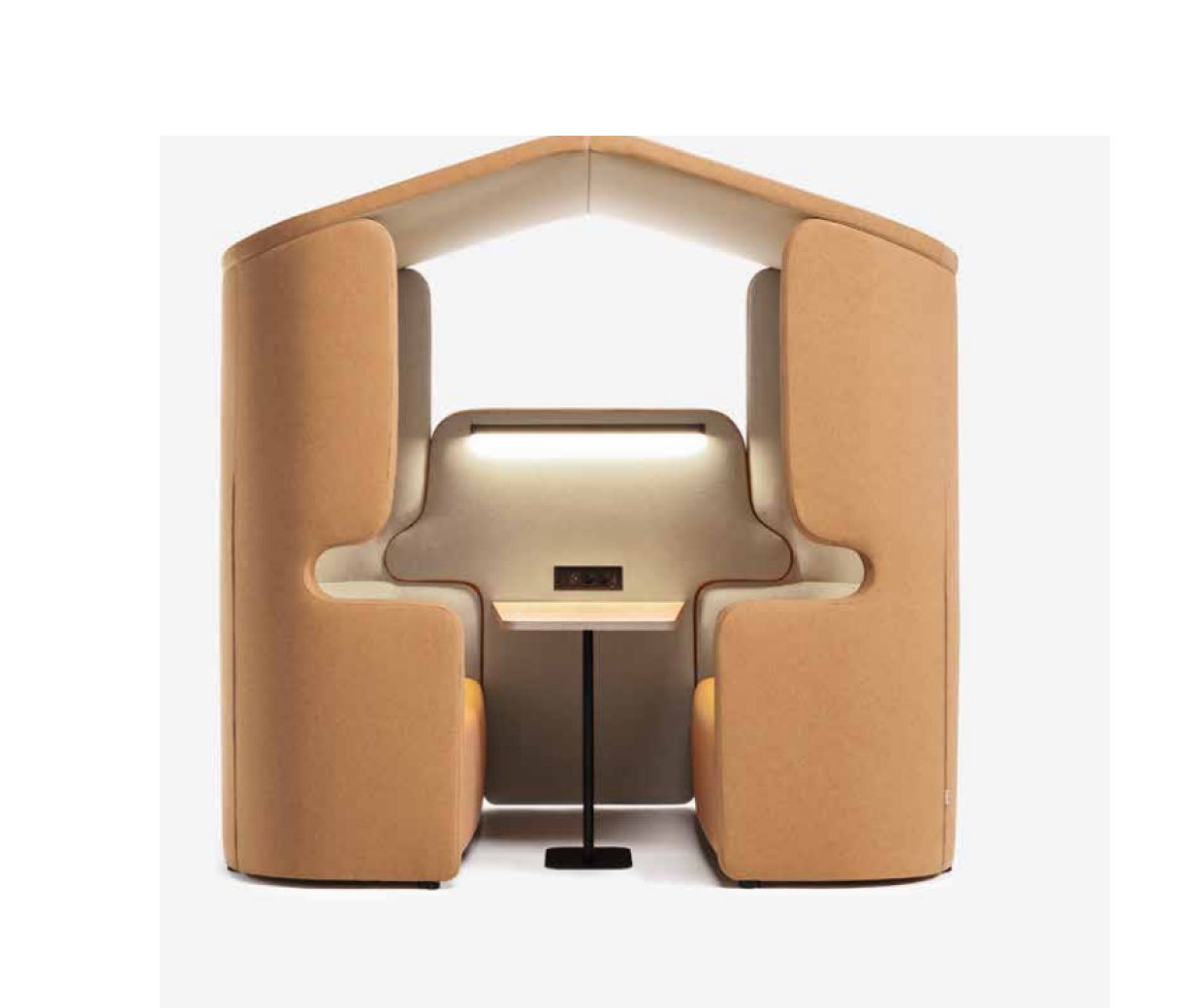 Cabine acoustique avec toit et éclairage pour espaces de co-working, espaces individuels ou de confidentialité.