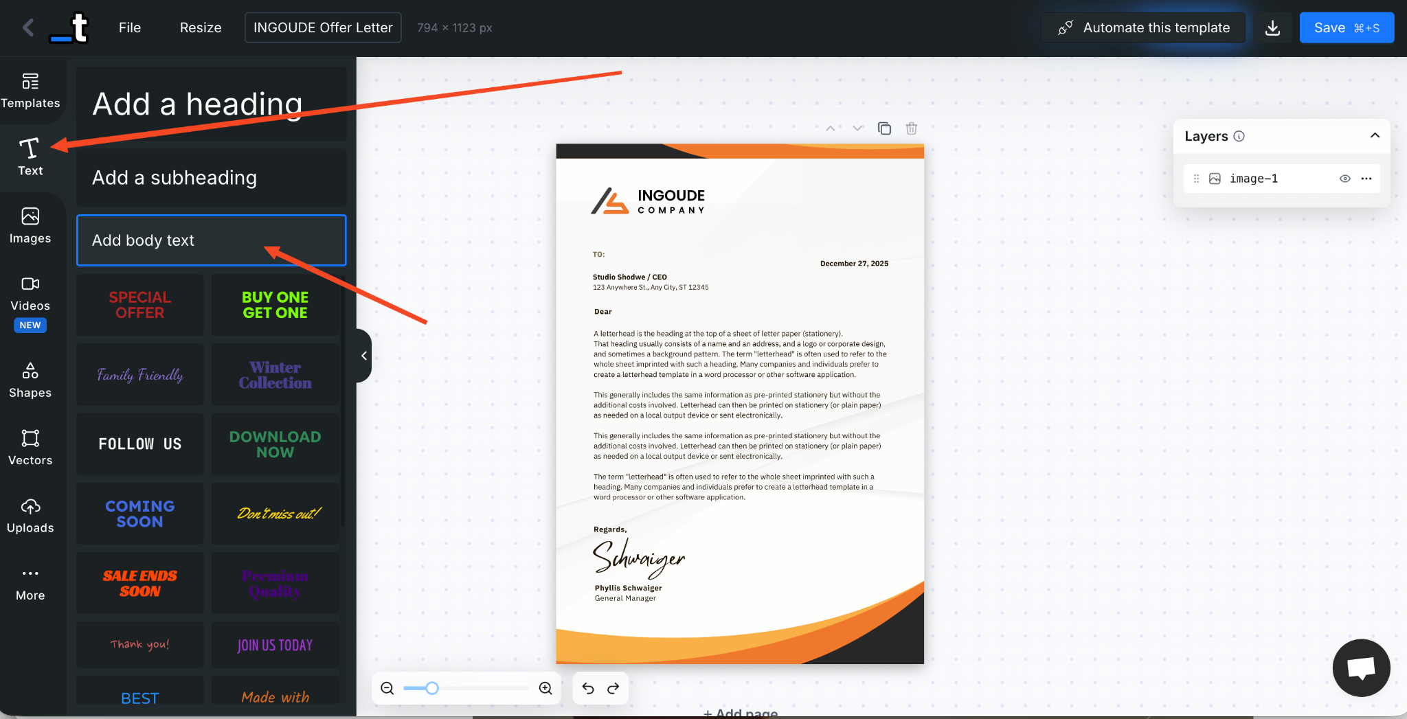 Now we’ll add two text layers for personalized