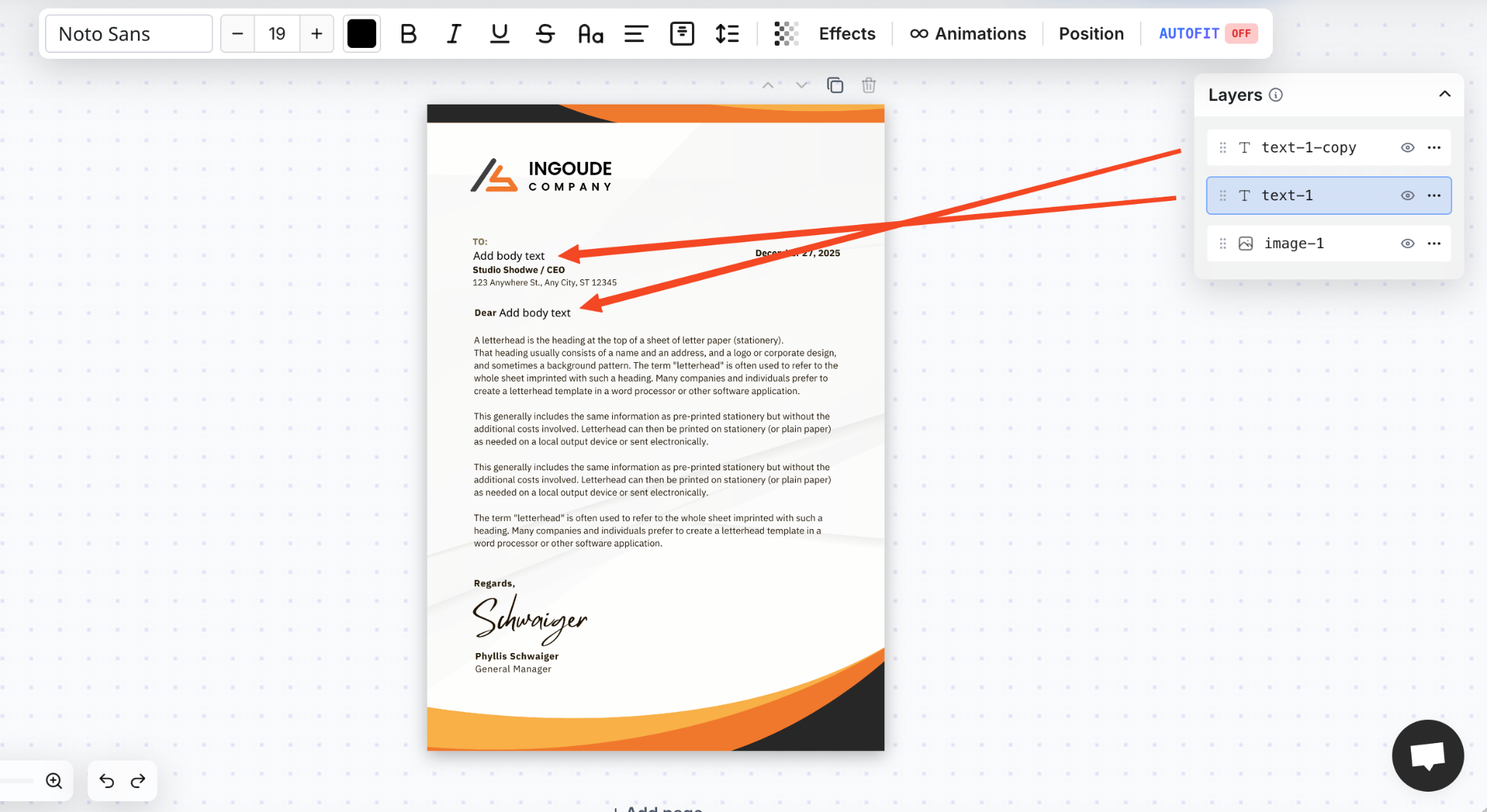 Now resize the text layers