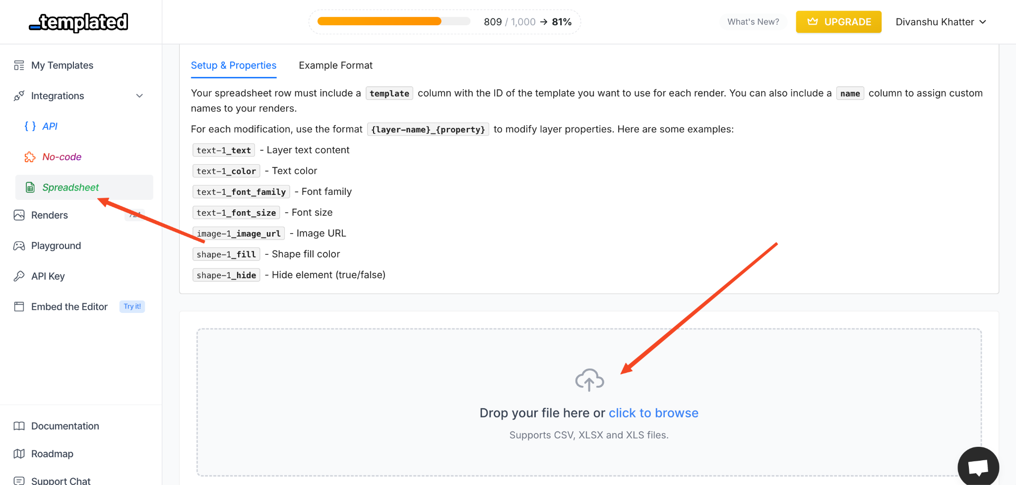 Upload the CSV file to Templated