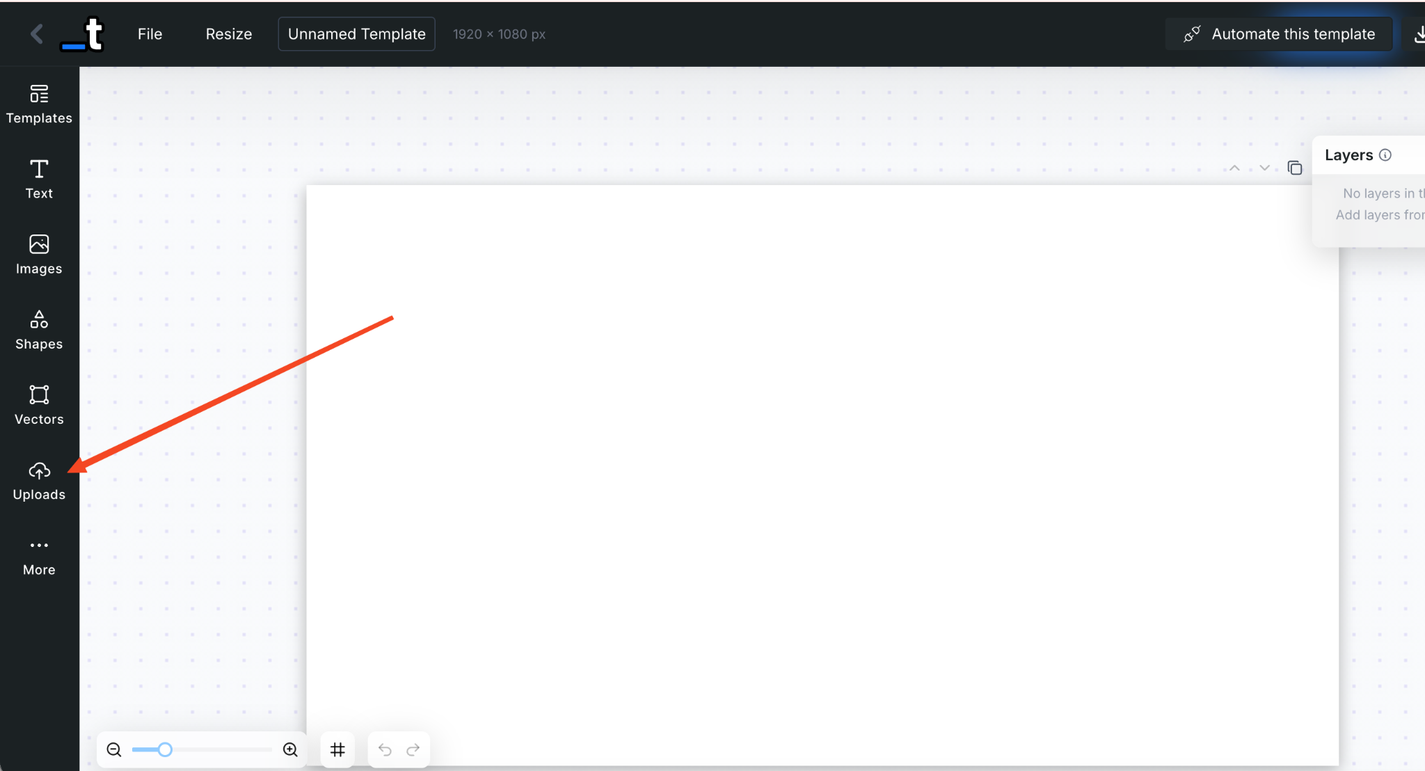 Click Uploads to add your template