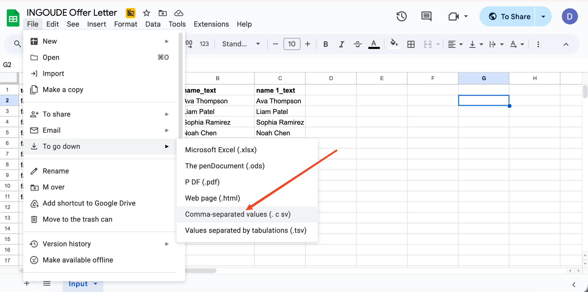 Upload your file to the built-in spreadsheet generation tool