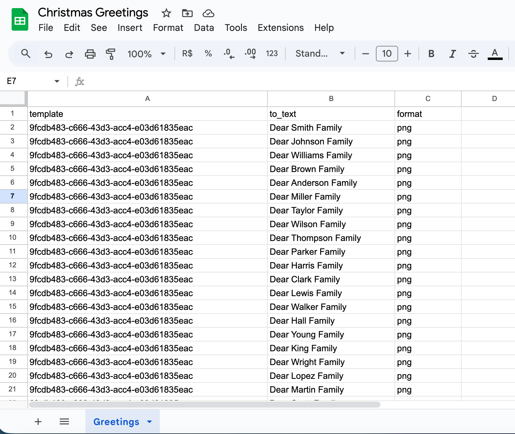 Filled in all the details in the spreadsheet