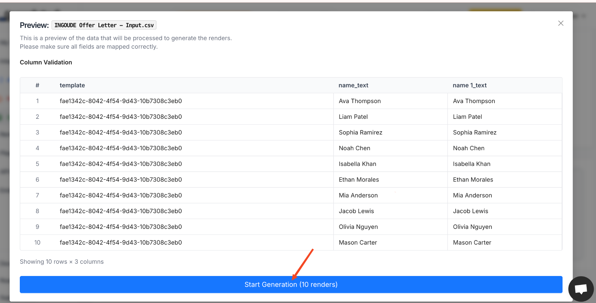 Templated will read the data from the sheet