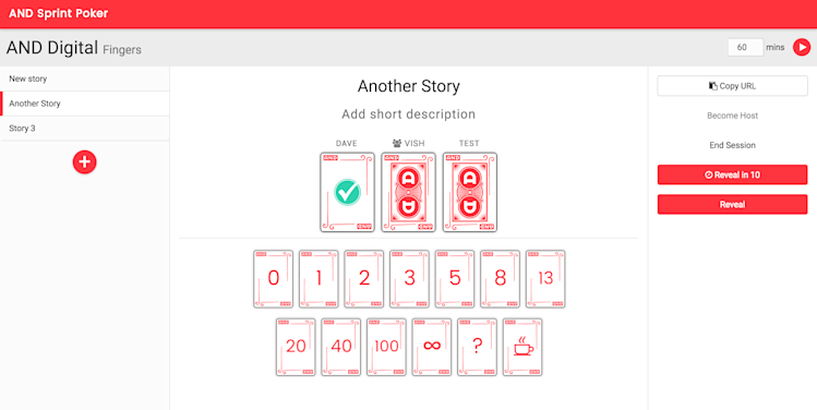 AND Sprint Poker UI Screenshot of AND Sprint Poker UI