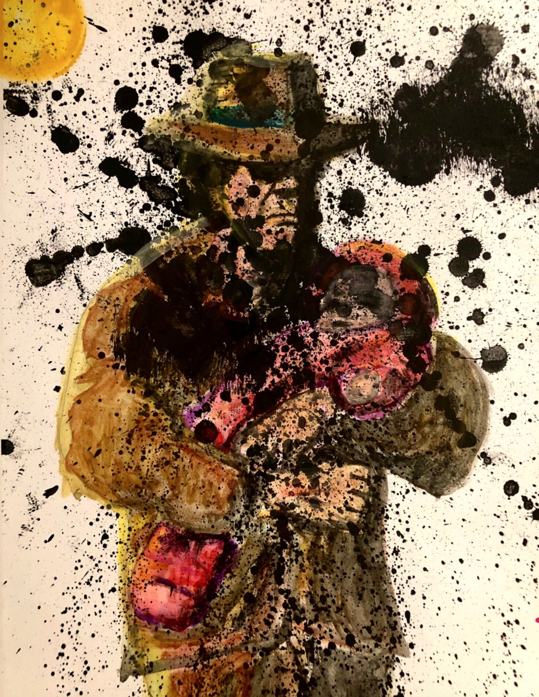 Screen Shot 2020-11-19 at 8.22.03 AM Grandfather and Son. India ink & watercolors on watercolor paper. Artist, Nathaniel Ruleaux provided this watercolor of his father holding his infant son.