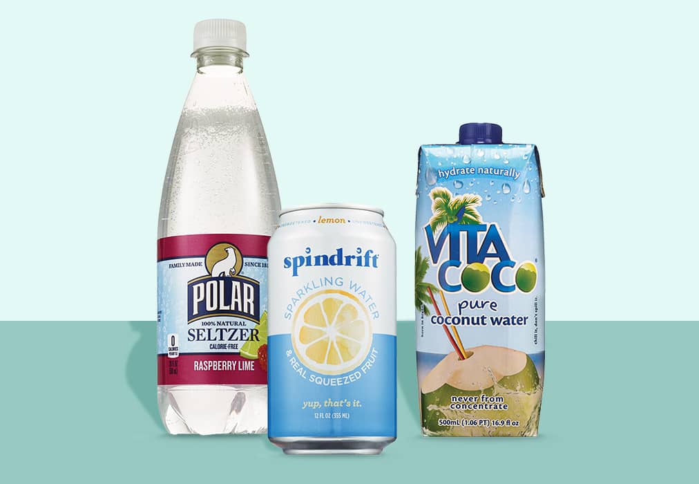 Polar Seltzer, Spindrift sparkling water, Vita Coco pure coconut water.