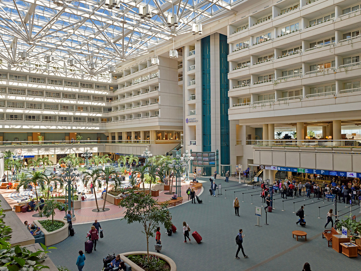 Photo looking down from Hyatt room balcony at the atrium.
