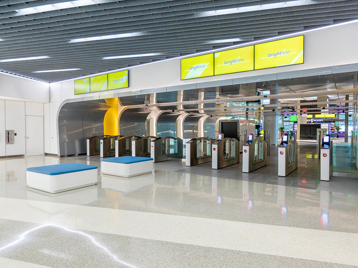 Photo of entrance to Brightline train station at MCO.