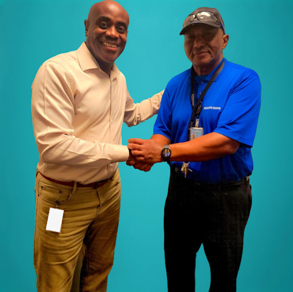 Euclides was recently recognized for his outstanding service and dedication. He received the MCO Challenge Coin from Lance Lyttle, CEO of the Greater Orlando Aviation Authority, in recognition of the exceptional care he brings to his work.