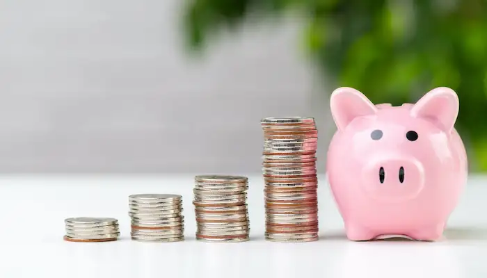 image of stacks of coins and a piggy bank