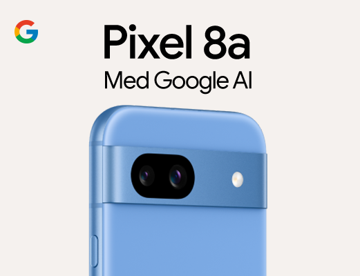 Google Pixel 8a er den sidste nye Pixel mobil fra Google – og den indeholder alt det gode Google AI. Lige nu får du den med 2.300 kr. i mobilrabat, når du samtidig køber et YouSee Mobil 80 abonnement. Køb online og få 0 kr. i oprettelse og fri fragt.