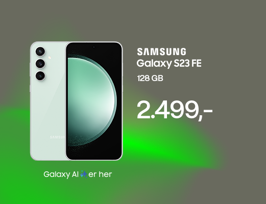 Oplev Galaxy AI med Samsung Galaxy S23 FE. Du får hele 3.000 kr. i mobilrabat, når du køber den med et 5G-mobilabonnement. 