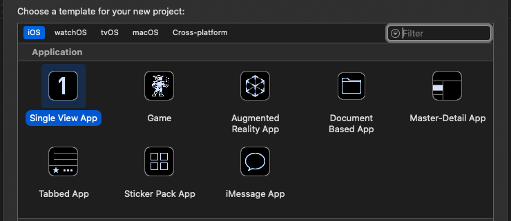 xcode new app dialog