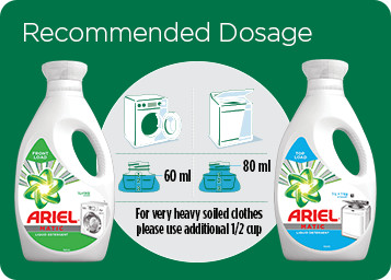 The recommended dosage for Ariel Matic Liquid Detergents