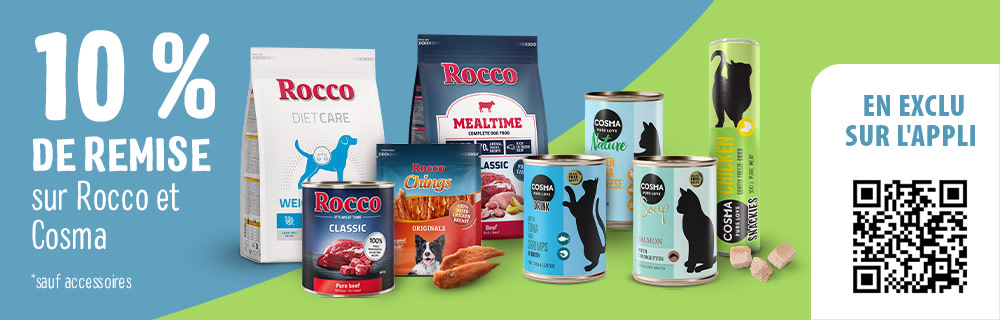 10 % de remise sur Cosma et Rocco en exclu sur l'appli zooplus