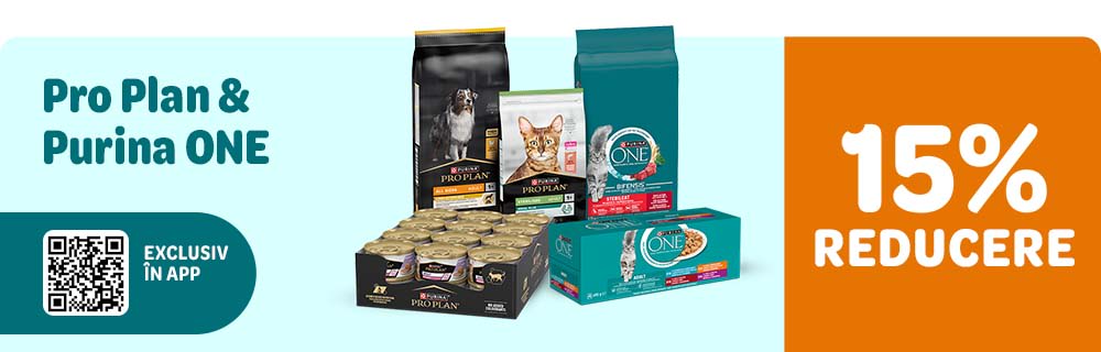 15% reducere la Purina Pro Plan și Purina One. Exclusiv in APP!