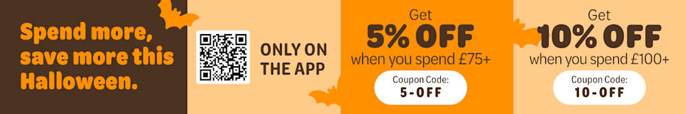 Spend and Save: 10% off when you spend £100+ and 5% when you spend £75+, only on the app