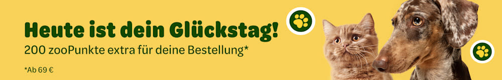 Heute ist dein Glückstag! 200zooPunkte extra für deine Bestellung* Nicht verpassen *Ab 69 Euro