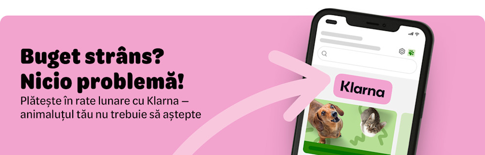 Buget restrâns? Nicio problemă! Plătește în rate lunare cu Klarna - animăluțul tău nu trebuie sa aștepte