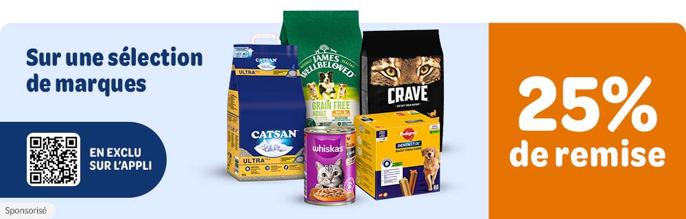 25 % de remise en exclu sur l'appli Whiskas, Pedigree, James Wellbeloved, Crave, Catsan