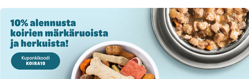 10% alennusta koiran märkäruoista ja herkuista