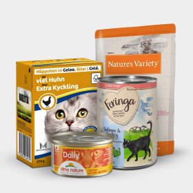 Boîtes et sachets sans céréales pour chat