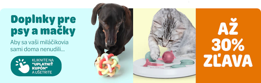 Zľava až 30% na vybrané doplnky pre psy a mačky. Aby sa vaši miláčikovia doma nenudili... Kliknite na "Uplatniť kupón" a ušetrite