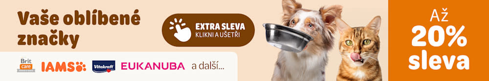Vaše oblívené značky. Brit CAre, IAMS, Vitakraft, EUKANUBA a další. Až 20% sleva.