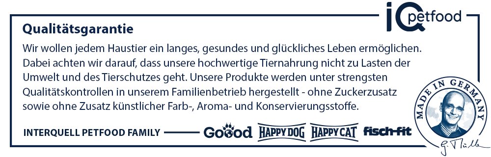Qualitätsgarantie: Unsere hochwertige Tiernahrung geht nicht auf Lasten der Umwelt und des Tierschutzes.Unsere Produkte werden ohne Zuckerzusatz, sowie ohne Zusatz künstlicher Farb-, Aroma- und Konservierungsmittel hergestellt.