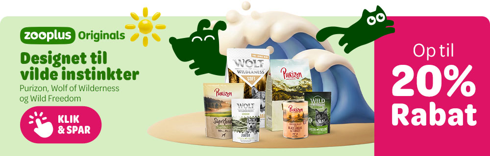 Op til 20% rabat på vores Wild brands, Purizon, Wild Freedom og Wolf of Wilderness