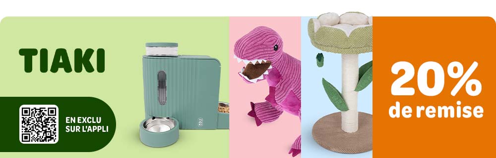 20 % de remise sur tout TIAKI sur l'appli zooplus