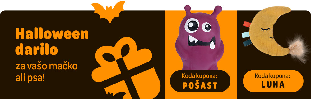 Halloween darilo za vašo mačko ali psa! Koda kupona: POŠAST. Koda kupona: LUNA.