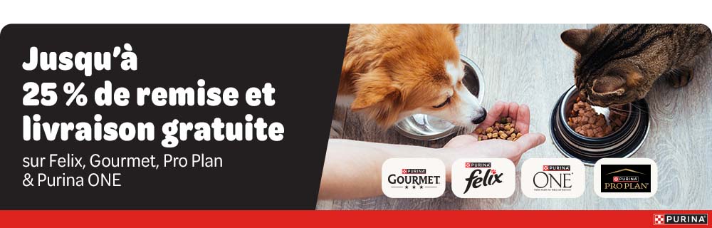 Jusqu'à 25 % de remise et livraison gratuite sur Felix, Gourmet, Pro Plan & Purina ONE