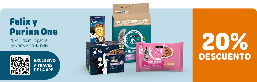 20 % de descuento en Purina ONE y Felix a través de la App