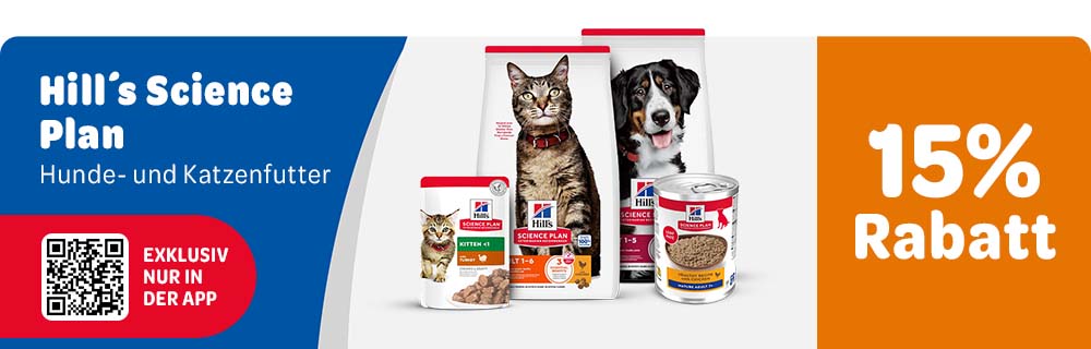 Exklusiv in der App: 15% Rabatt auf Hunde- & Katzenfutter von Hill's Science Plan