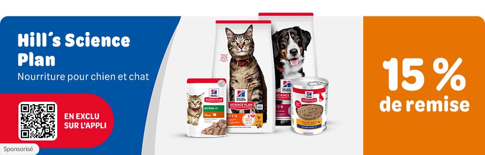 15 % de remise sur tout Hill's Science Plan sur l'appli zooplus